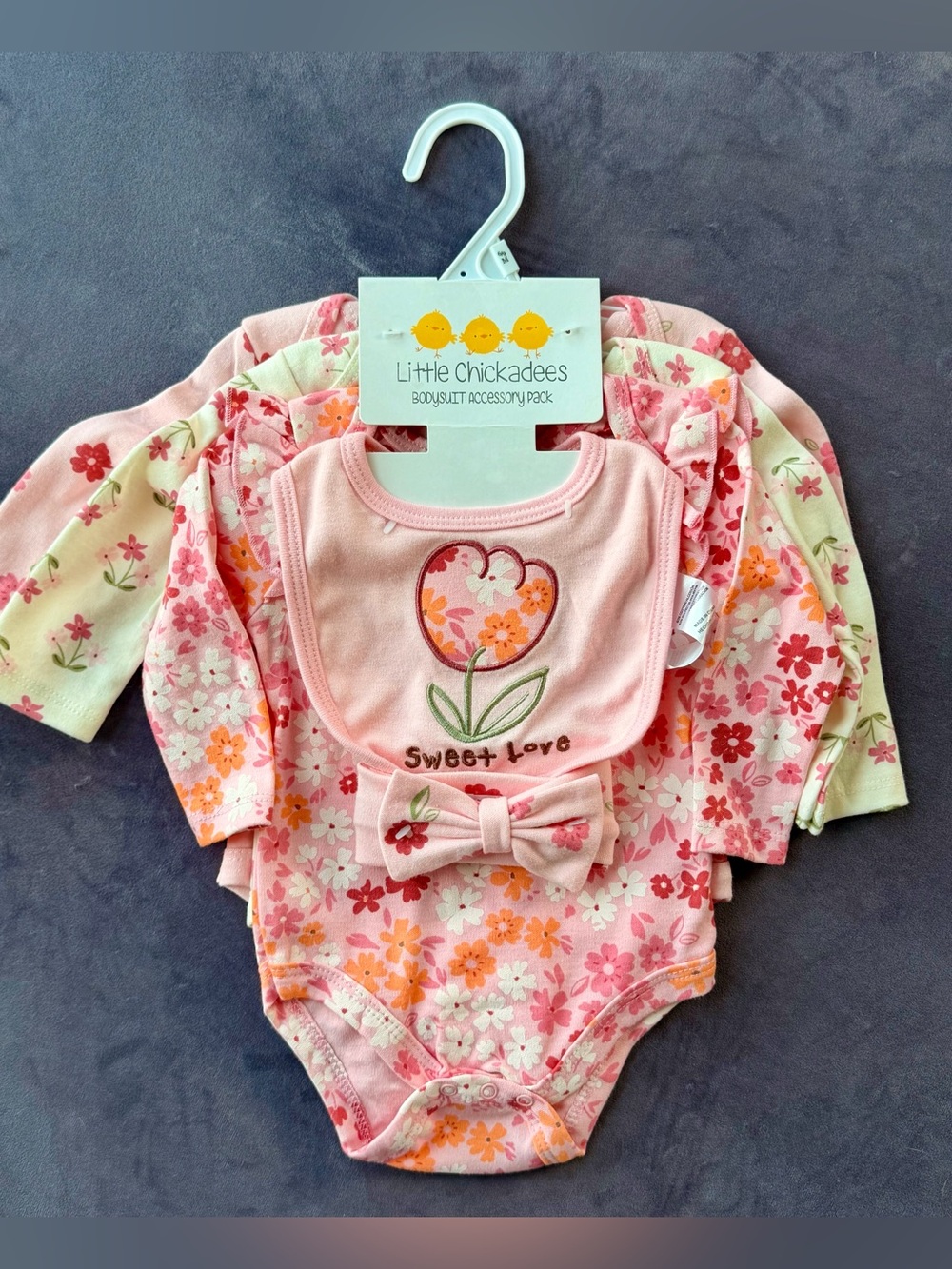 Pink Floral Baby Bodysuit & Bib Set▪️ Size 6/9 months